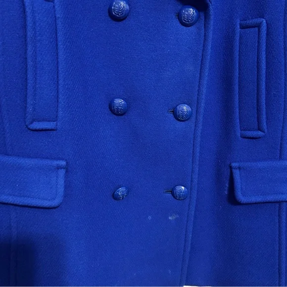 Talbots Pea Coat Italian Woven Wool Lined Double Breasted Size 20 Royal Blue - Picture 3 of 15